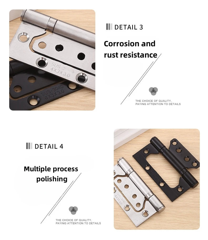 Stainless Steel Parent-Child Hinge, Door Suction Hinge Three-in-one, No Grooves Required, Wooden Door Silent Hinge, Hardware