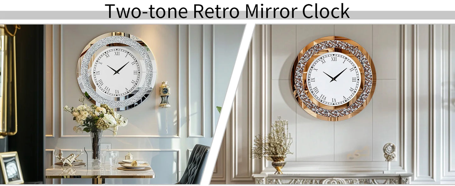 LUVODI 32inch Modern 3D Wall Clock Large Diamond Crystal Living Room Kitchen Bedroom Hall Clock with Roman Numerals