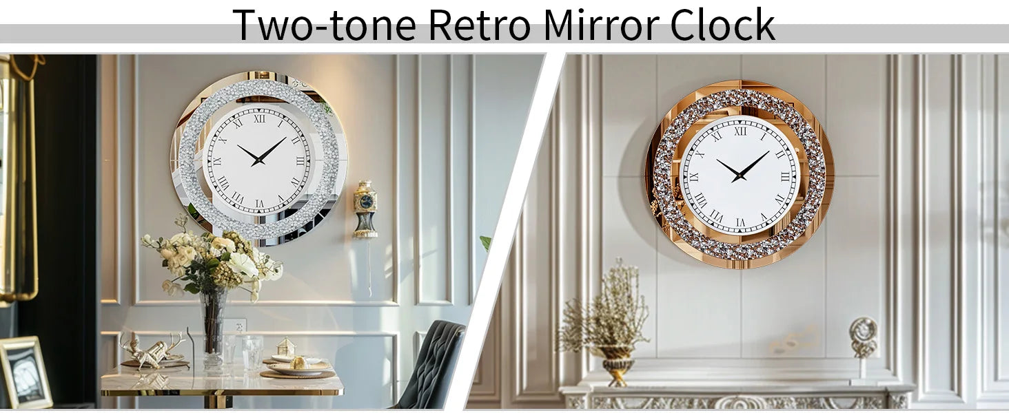 LUVODI 32inch Modern 3D Wall Clock Large Diamond Crystal Living Room Kitchen Bedroom Hall Clock with Roman Numerals