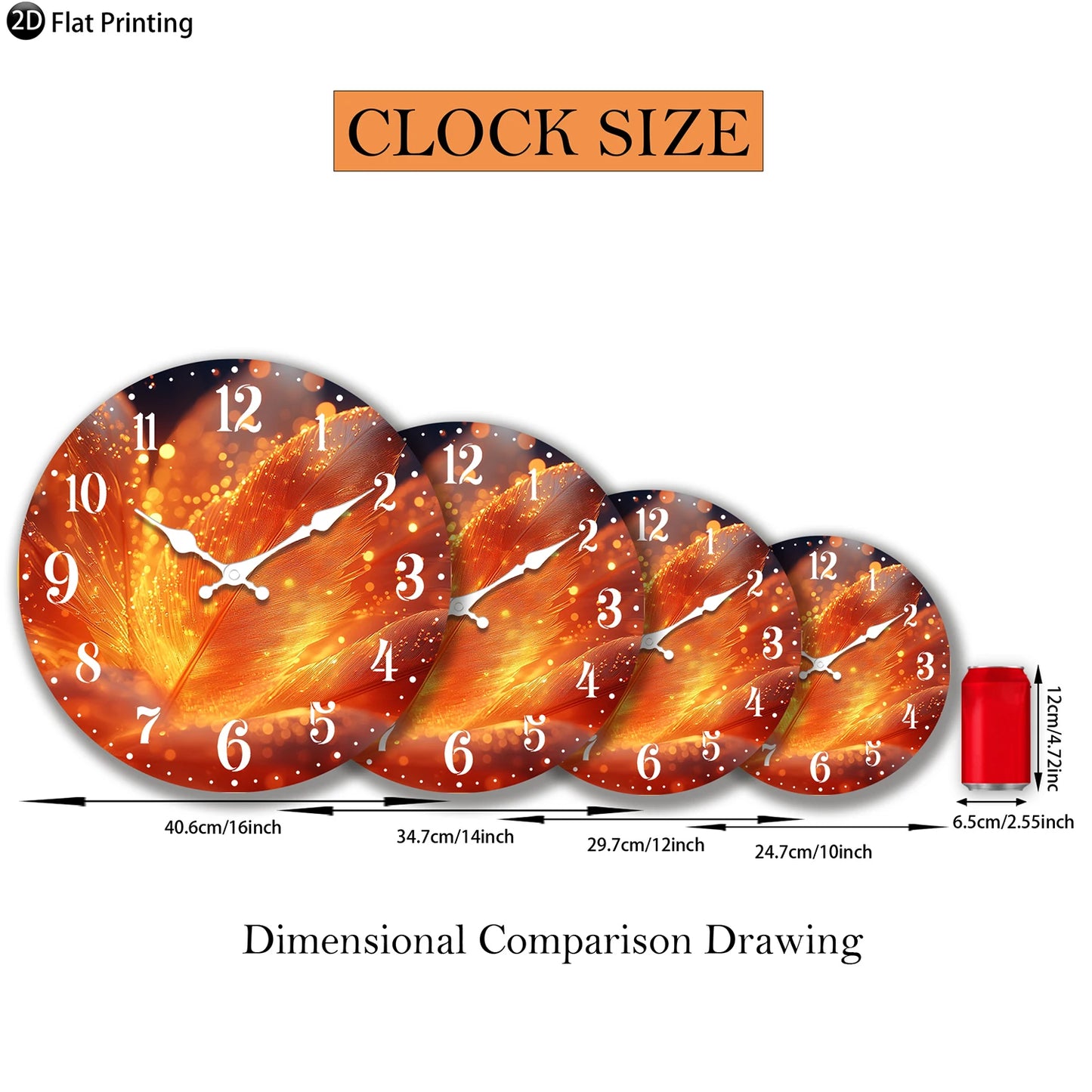 Wooden Silent Wall Clock Abstract glowing feathers Quartz Analog Clock for Bedroom Bathroom Halloween New Year Gift