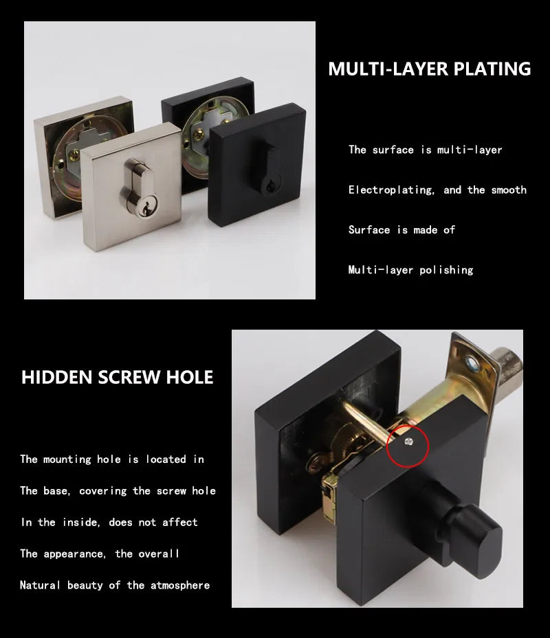 Zinc Alloy Deadlock Invisible Exit Square Door Lock Indoor Bedroom Passage Auxiliary Lock Door Single Tongue Hidden Lock
