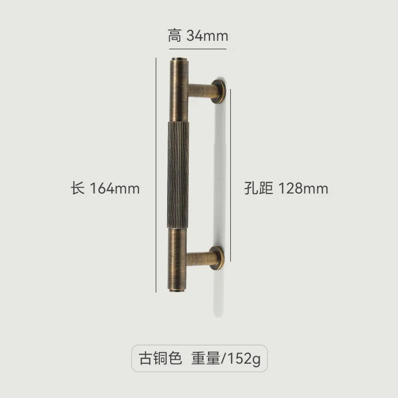 Antique French Straight-Grain Wardrobe and Shoe Cabinet Solid Brass Pull Handle in Bronze Color Exposed Knob Furniture Handle