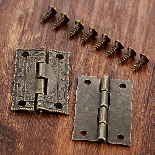10pcs 35*23mm Decorative Mini Hinge For Jewelry Wooden Box Antique Bronze Hinges Cabinet Door Drawer Furniture Hardware + Screws