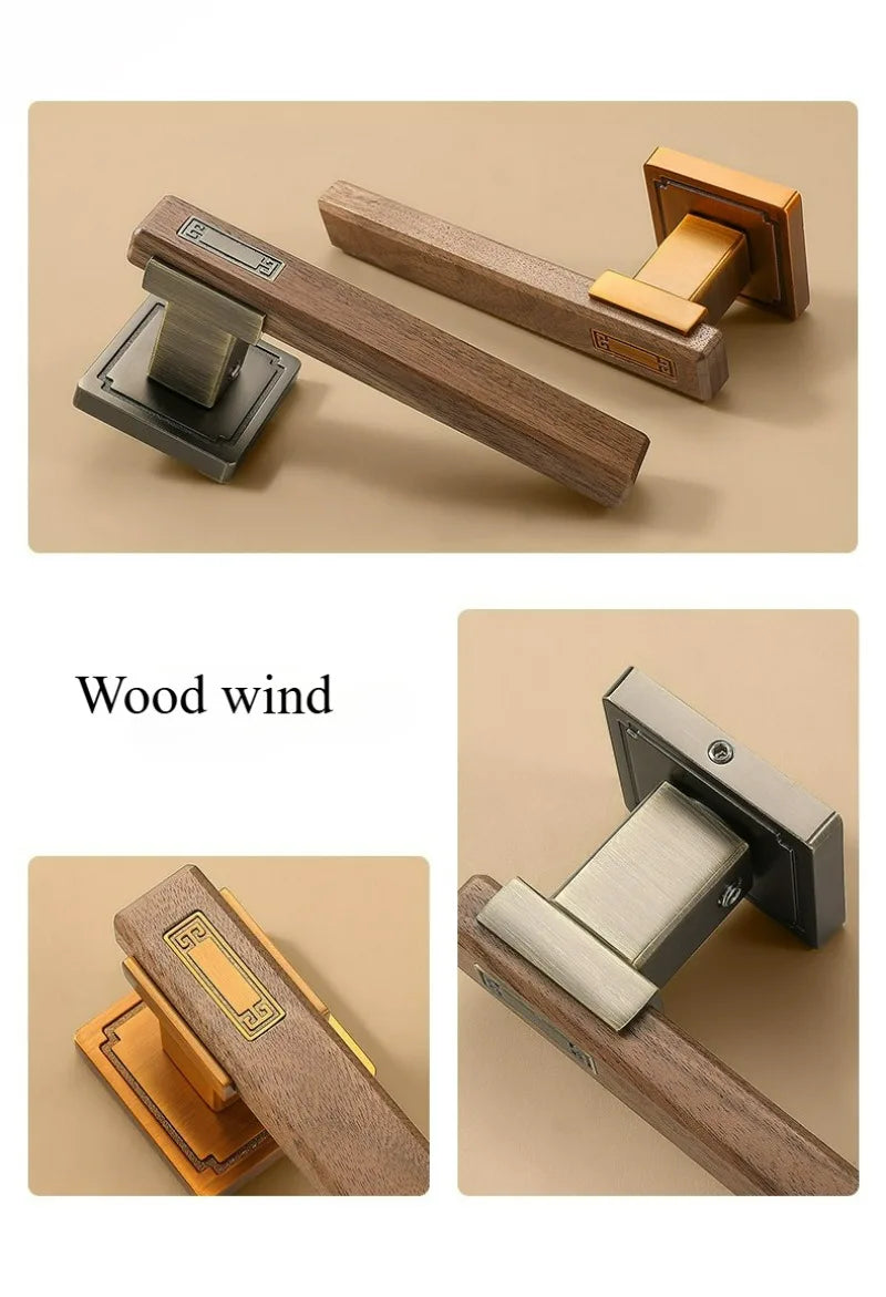 New Chinese Style Walnut Interior Room Bedroom Door Lock, Household Split Magnetic/silent Door Lock, Wooden Door Handle Lock