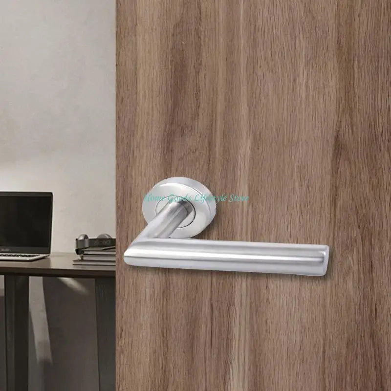 Premium zinc alloy door handle set with a matte silver finish mounted on a wooden door.