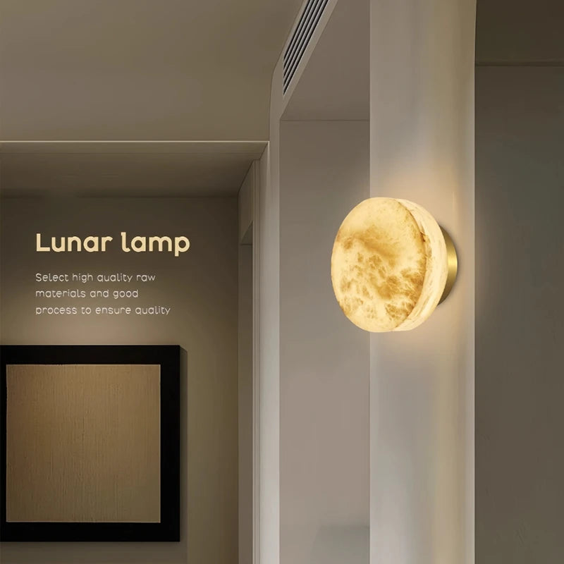Minimalist Spanish Natural Marble Round Led Wall Lamp Nordic Simple Modern Living Room Background Wall Bedroom Bedside Lamps