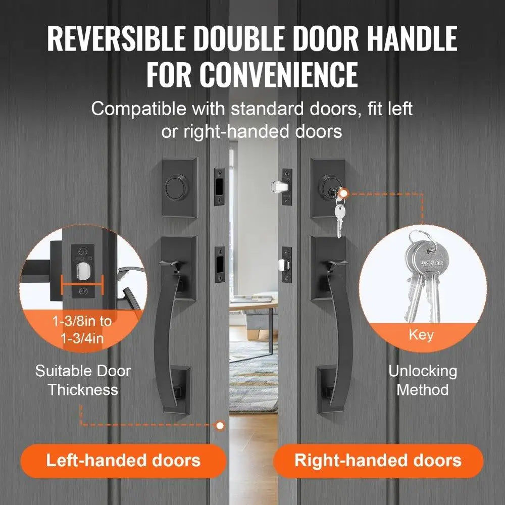 Double Door Handle and Lock Set Matte Black Arched Lever Design