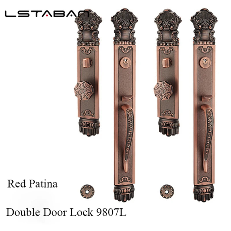 Luxury European Solid wood Villa Interior Door Lock Gate Outdoor Double Open Yellow Bronze Wooden Door Lock