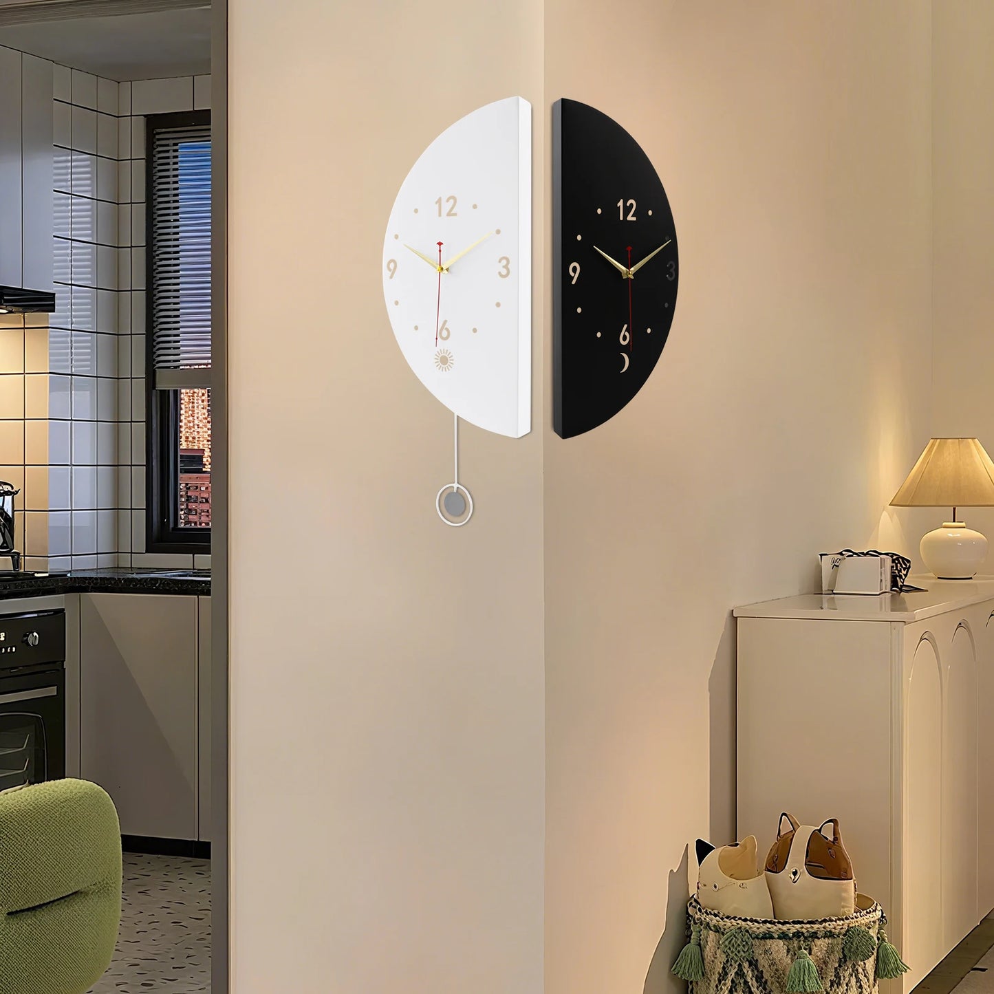 Wall Clock Decoration, Double-sided Corner Wall Clock, Modern Wall Clock，Wall mounted clock，bookstores, flower shops，living room
