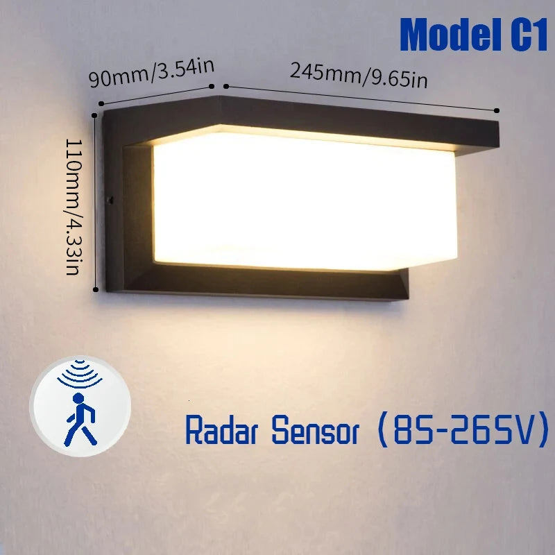 LED Wall Light With Motion Sensor AC85-265V Exterior Anthracite Porch Balcony Garden Courtyard Lamp Retro For Porche Stair