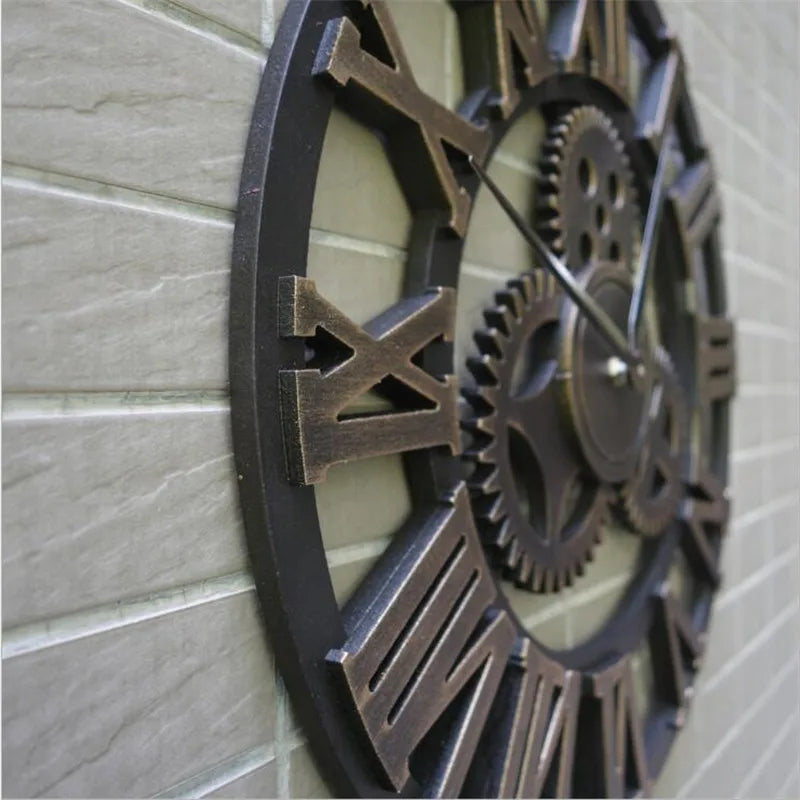 Retro Industrial Style Wall Clock European Wood Home Wall Watch Decorative For Living Room Office Bar Wall Art Decor Horologe