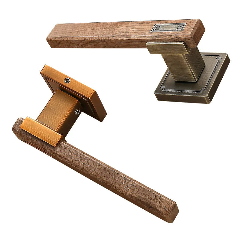 Chinese Style Indoor Household Bedroom Door Lock Magnetic/silent Split Walnut Wood Door Handle Lock