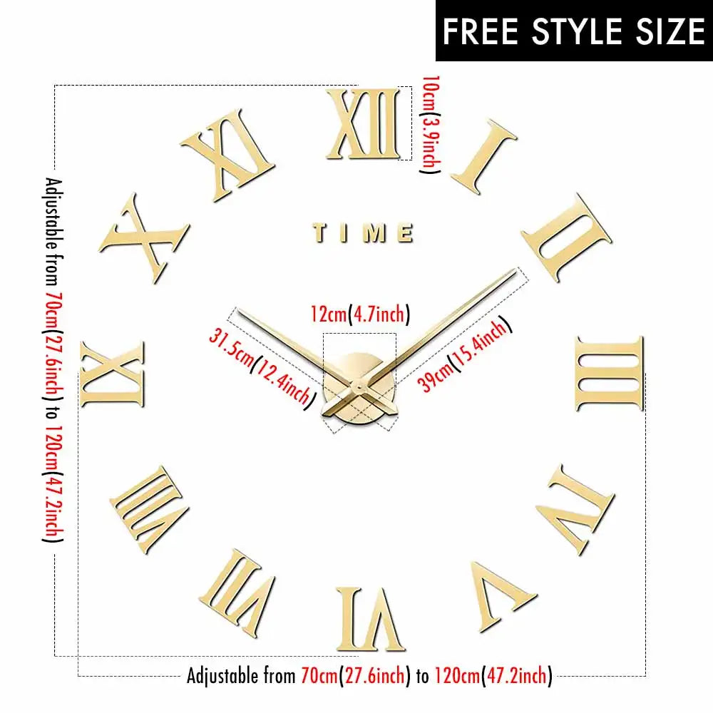 MCDFL 3D Large Wall Clock Self Adhesive Acrylic Mirror Stickers Giant Watches Timepiece Decoration Living Room for Home Interior