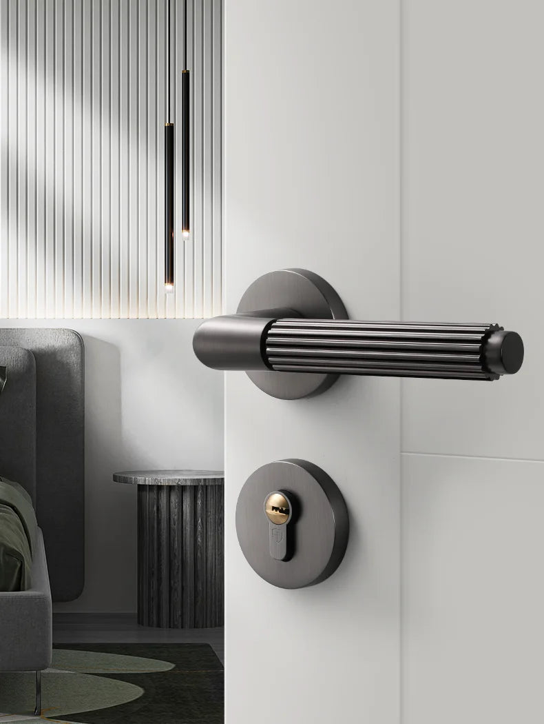 Bedroom door lock, room door handle lock, wooden door, household split lock Black gray brushed wire
