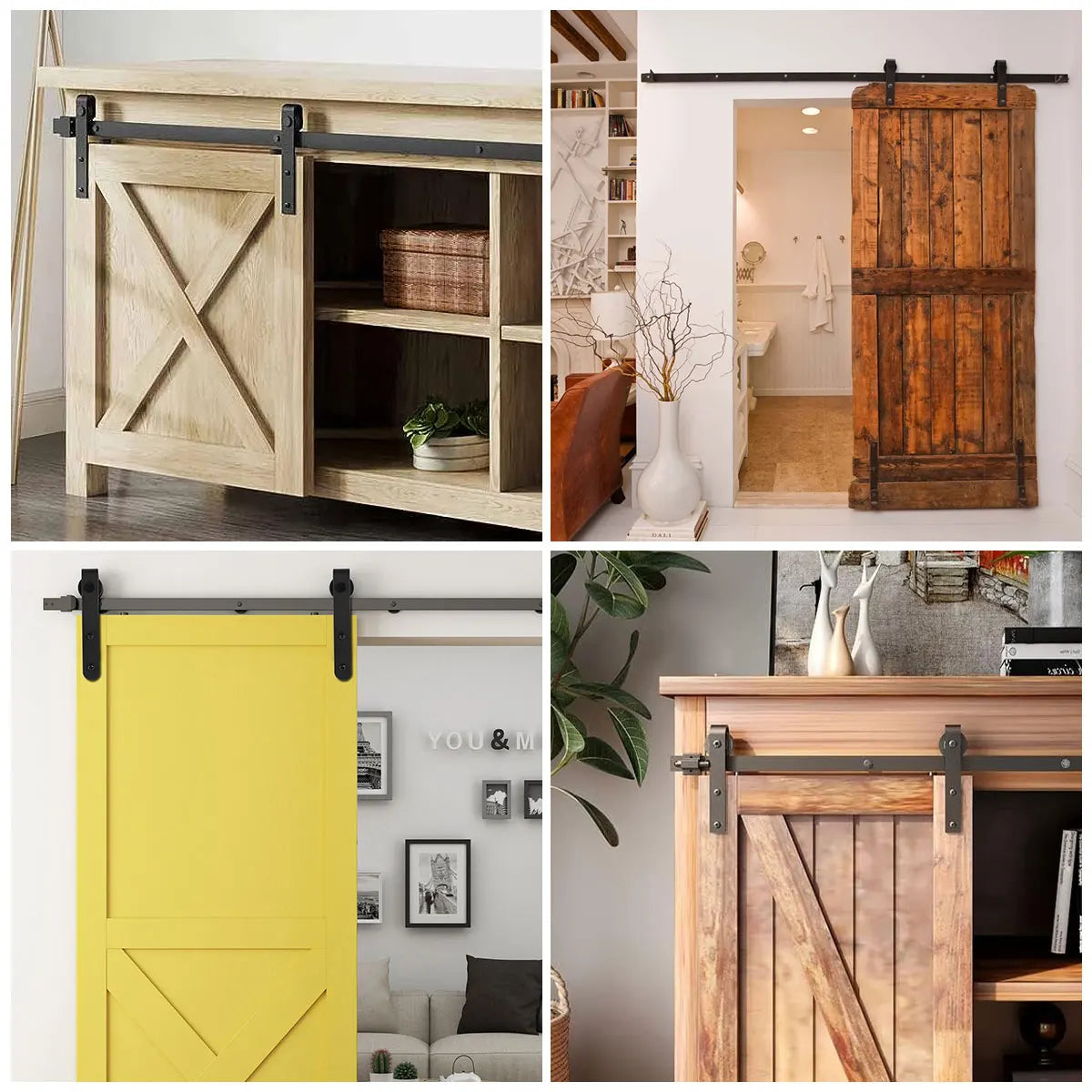 Sliding Barn Door Hardware Kit Smooth and Quiet Barn Door Track Easy to Install For 4/5”to 1-1/8”Wide Door Panel J Shape Hanger