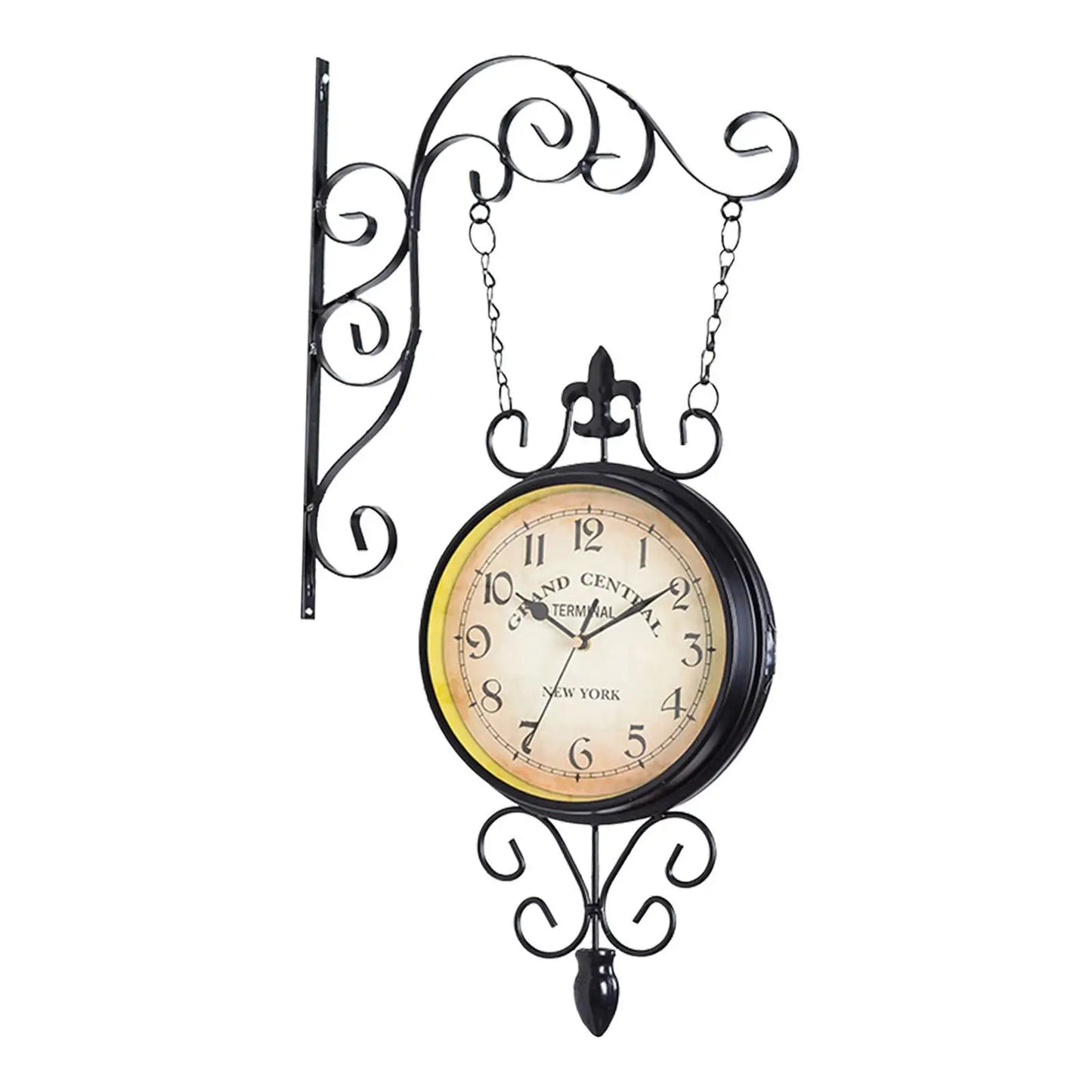 Double Sided Station Clock Round Silent Wall Clock for Kitchen Outdoor Patio