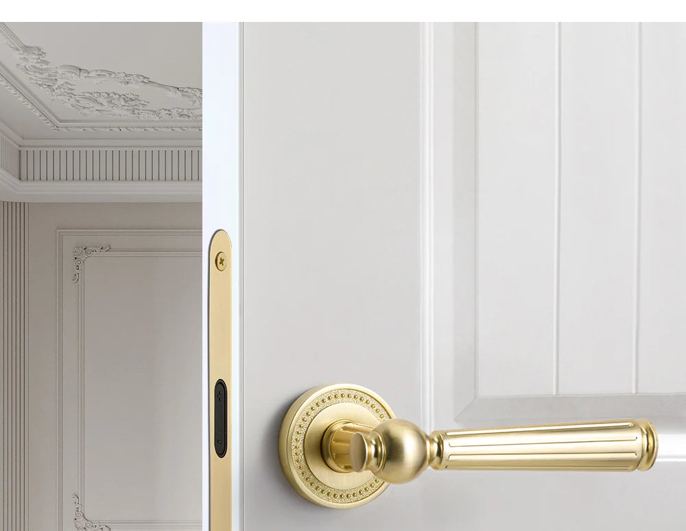French door lock for indoor and household use, copper brushed matte wood door, split handle, bedroom silent lock