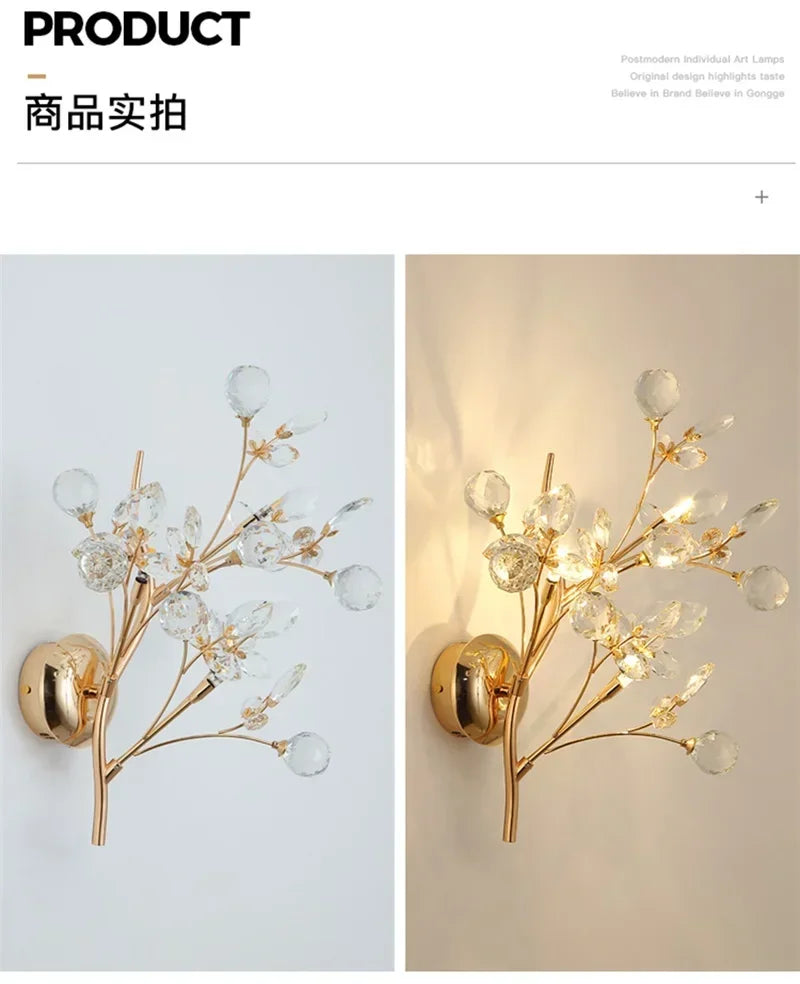 ELARA European Style Indoor Wall Lamp Gold Crystal Luxury Fixtures LED Modern Light Sconces for Home Decoration