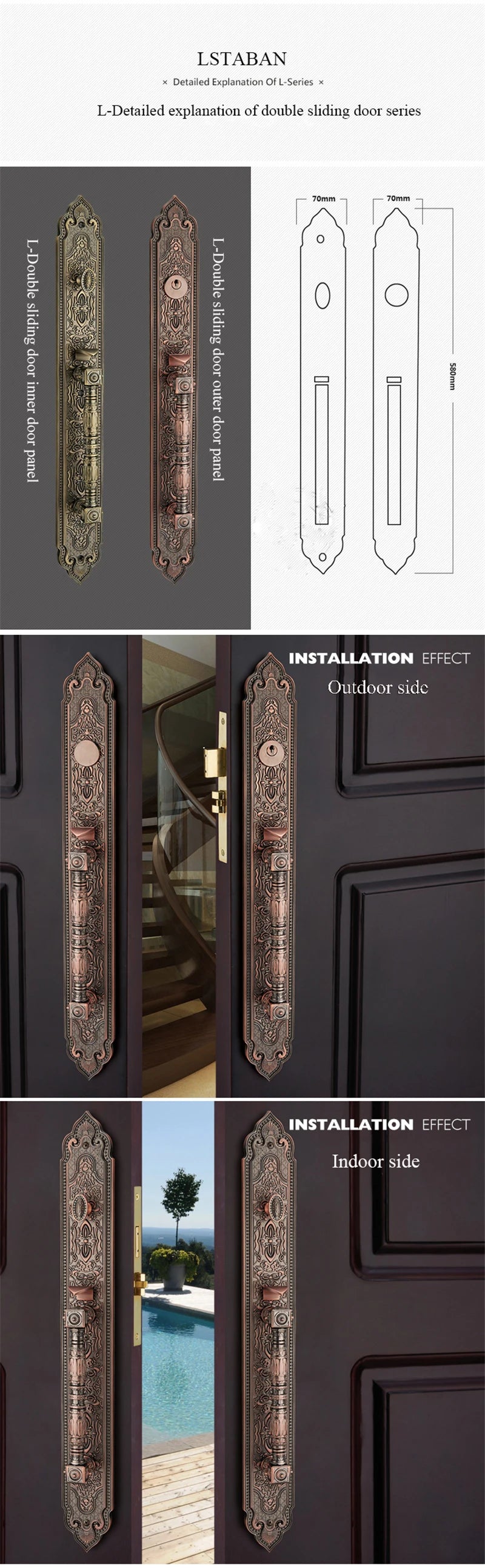 Bronze Luxury European style/ Villa Door Lock Security hotel door lock entry Double-open Folio Door Lock Solid Wood Door Lock