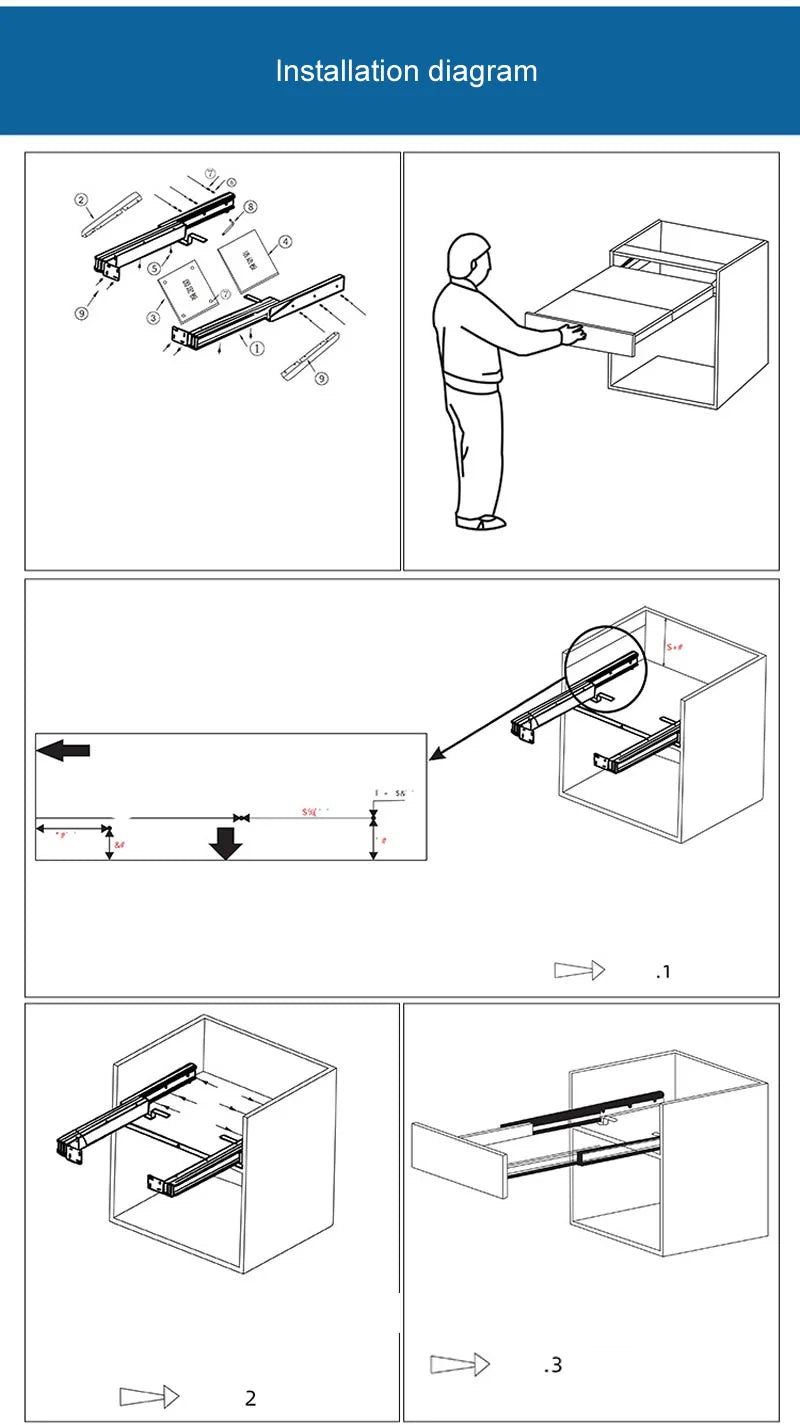 Simpler, flat push type,Concealed folding drawer slides , Aluminum telescopic table guide rail,  Flat push folding desk hinge