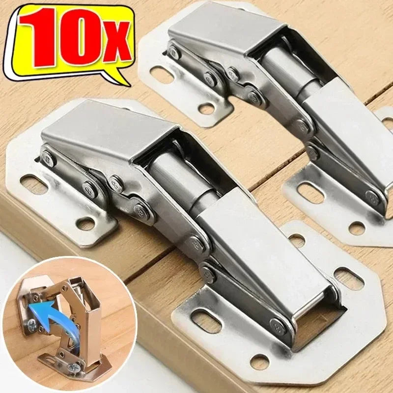 10-piece set of 90 degree no-drilling stainless steel cabinet hinges with buffer design for kitchen furniture.