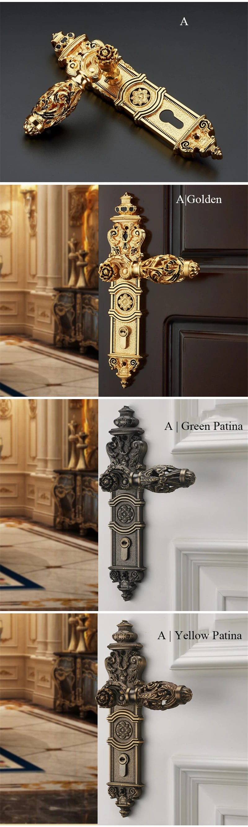 European Retro Brass Indoor Door Locks Bedroom Mute Security Door Handle Lock Home Villa Lock Furniture Hardware Accessories