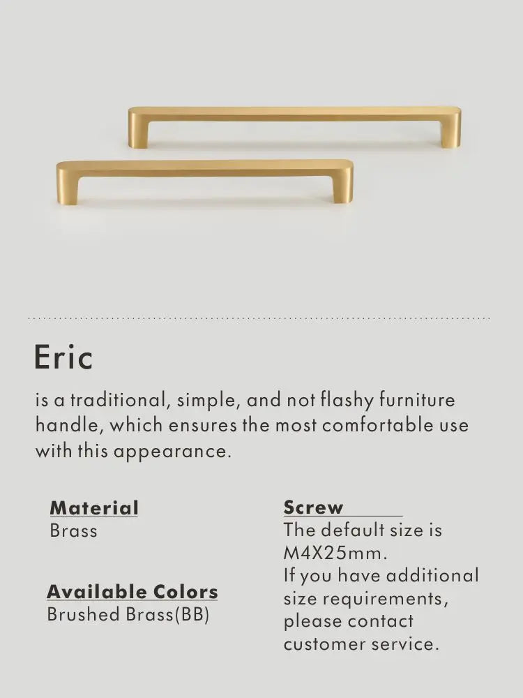 Nurlin solid brass gold cabinet handles in brushed brass finish with simple design, available in multiple hole spacings.