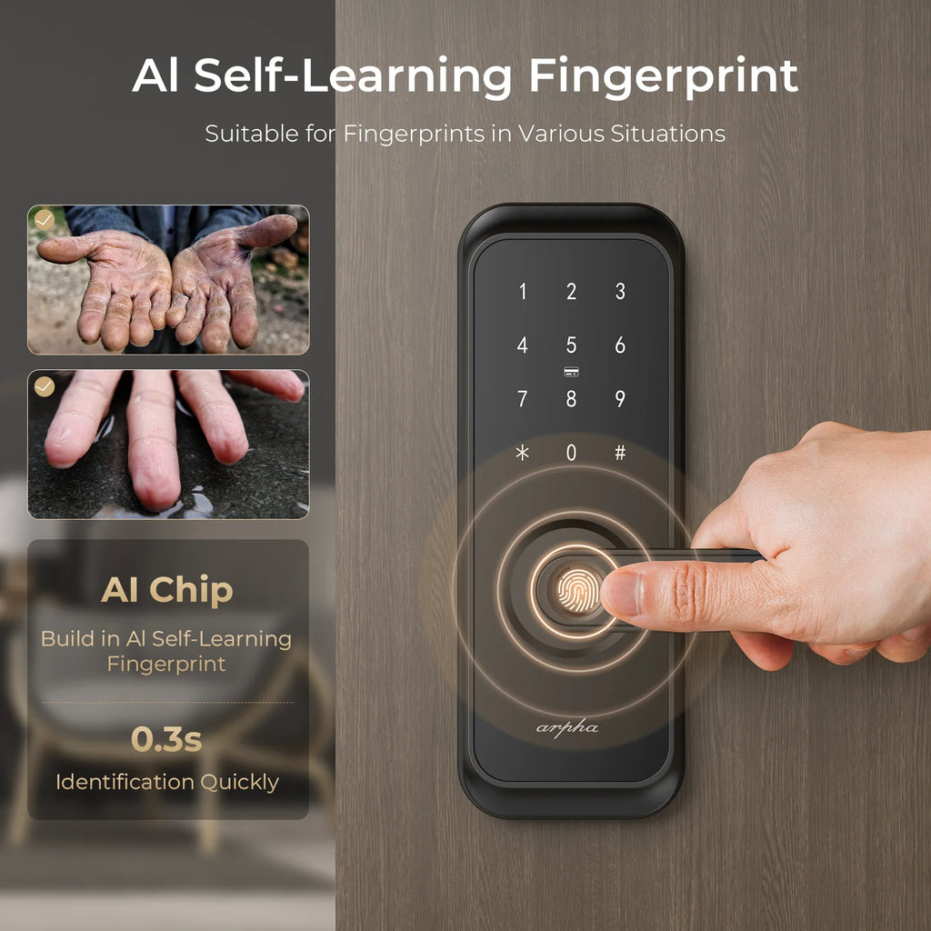 Arpha Smart Lock ‎T228 5-in-1 Entry Keyless Entry Door Lock Fingerprint Keyless Entry Door Lock Anti-Peep Keypad Code Waterproof