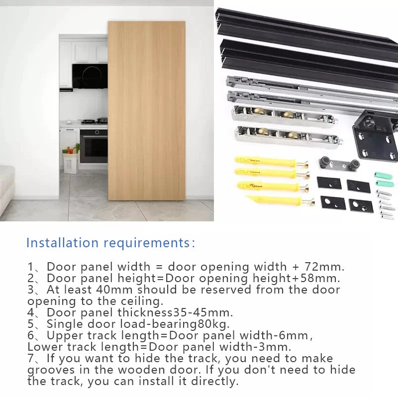 Ghost Door Hardware Two-way Buffer Trackless Invisible Track Bedroom Partition Sliding Door Hanging Slide
