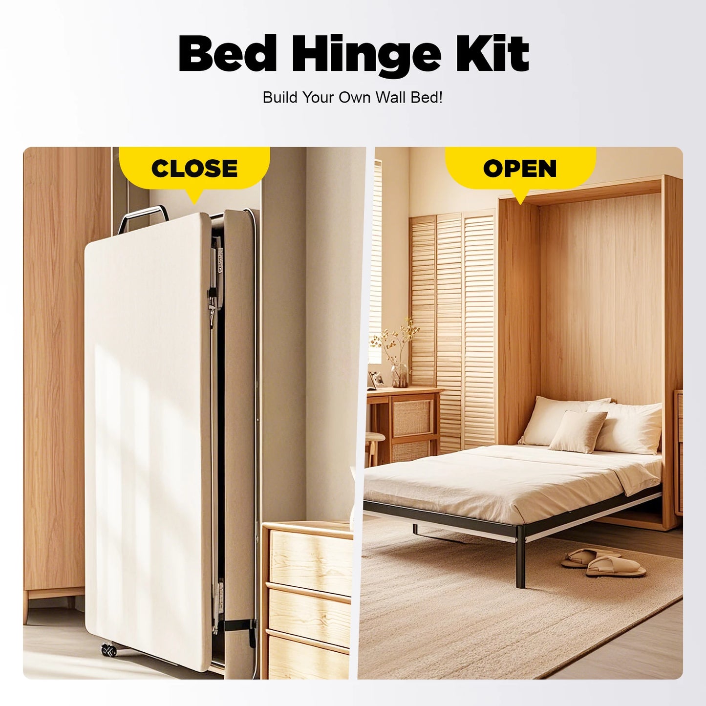 27*34.5cm Silver+ White Wall Bed Hinge Kit, 198kg Load-bearing Metal Bed Hinge Kit Suitable for Medium-sized Wall Beds