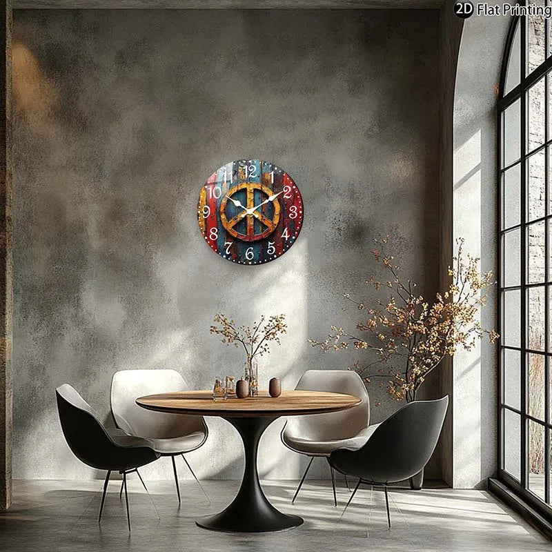 Wooden Silent Wall Clock Abstract peace symbol art Quartz Analog Clock Farmhouse,Office Idea Christmas Halloween