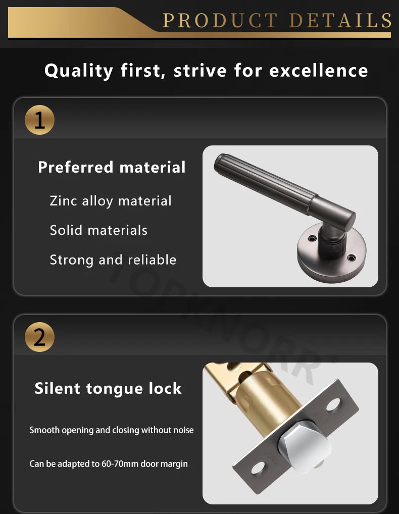 Bedroom Black Door Lock Magnetic Mute Lock Indoor Wooden Door Lock Bathroom Household Simple Door Handle Locks Handles Interior