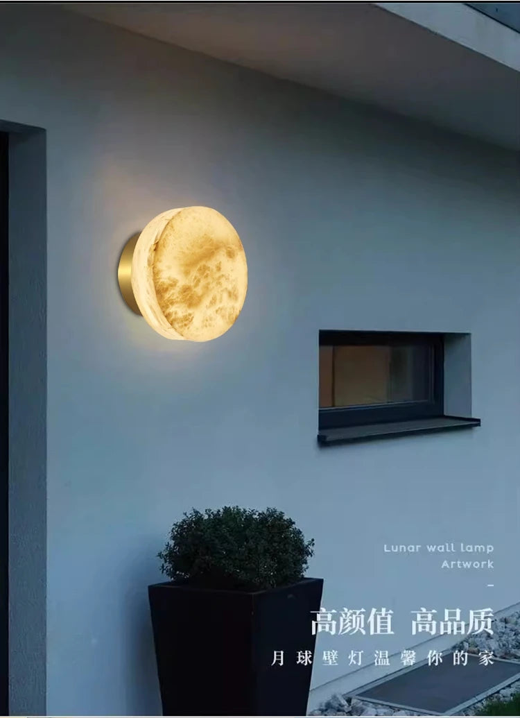 Minimalist Spanish Natural Marble Round Led Wall Lamp Nordic Simple Modern Living Room Background Wall Bedroom Bedside Lamps