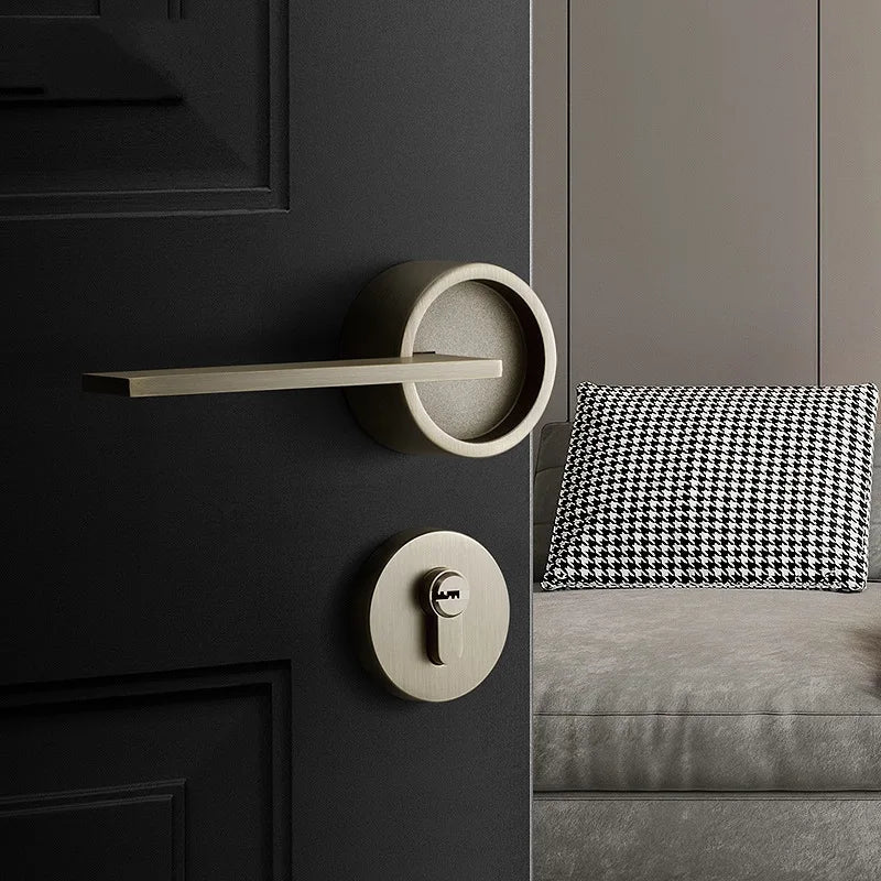 Round Door Lock Set American Style Retro Bedroom Door Handle Lock Interior Anti-theft Room Safety Door Lock Security Vintage