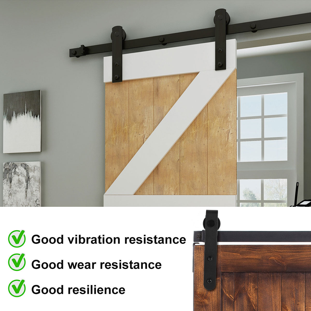 Sliding Barn Door Hardware Kit Smooth and Quiet Barn Door Track Easy to Install For 4/5”to 1-1/8”Wide Door Panel J Shape Hanger