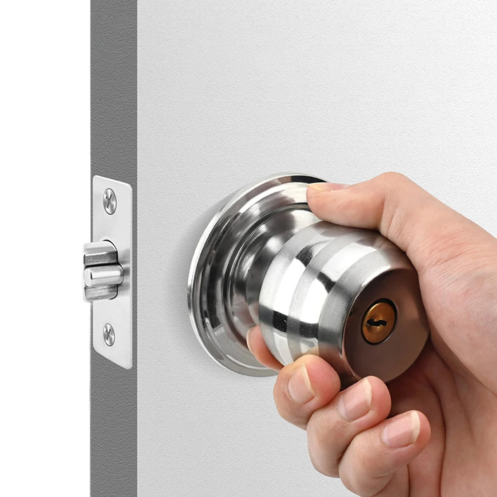 Keyed Entry Door Knob with Lock Round Door Knobs Stainless Steel Door Handle Lock for Indoor Doors Bedroom Bathroom