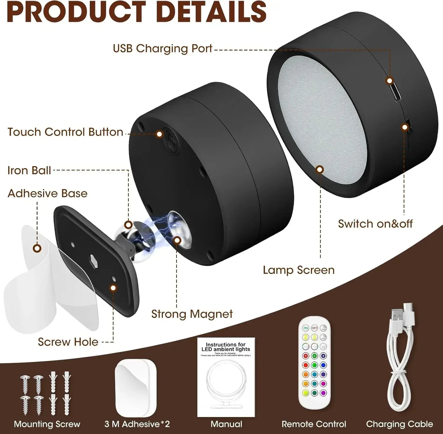 LED Wall Sconces light, 3 Brightness Levels 3 Color Modes Wall Lights Battery Operated 360° Rotatable Touch Control Wall lamp