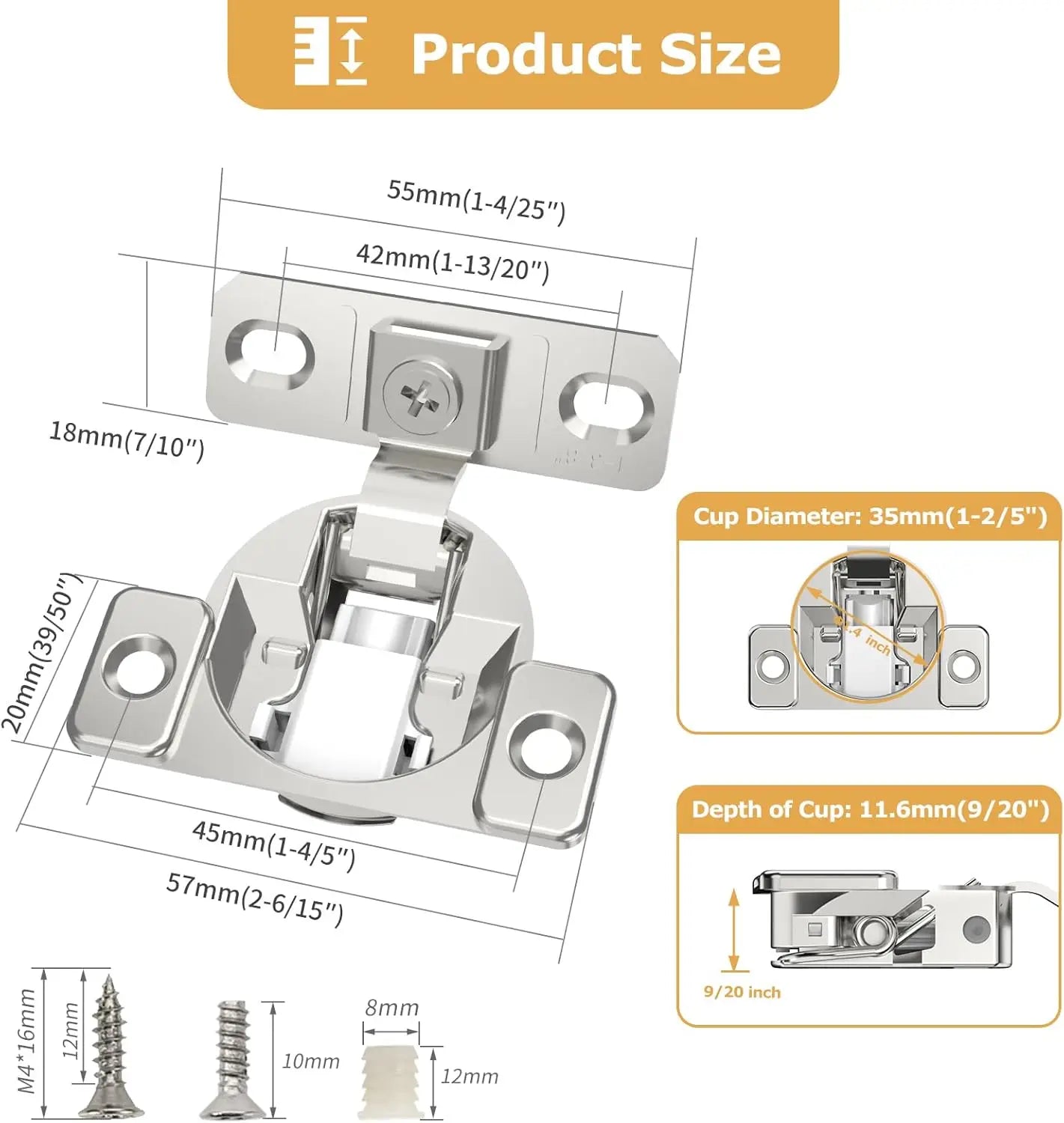 2PCS 1-3/8 inch Overlay Concealed Frame Kitchen Cabinet Hinges 105° Open Angle Soft Close Hinges Satin Nickel Hidden Hinges