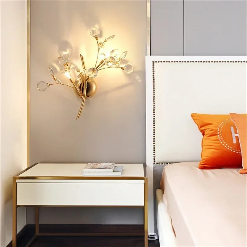 ELARA European Style Indoor Wall Lamp Gold Crystal Luxury Fixtures LED Modern Light Sconces for Home Decoration