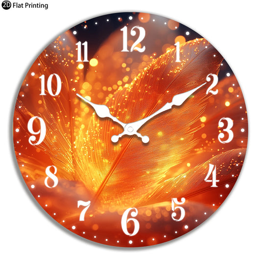 Wooden Silent Wall Clock Abstract glowing feathers Quartz Analog Clock for Bedroom Bathroom Halloween New Year Gift