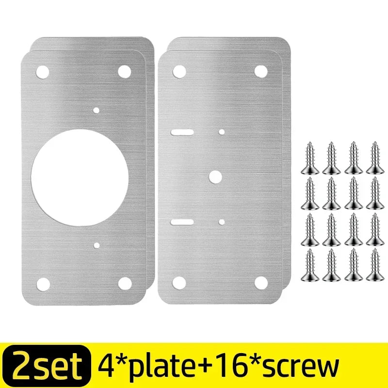 Cabinet Hinge Repair Plate Kit Stainless Steel Furniture Drawer Door Hinge Mounting Plate with Screw Flat Fixing Brackets Tools