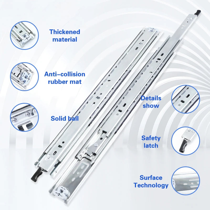 YOUTHUA 51mm Heavy Duty 68kg Drawer Slide Rail Runners with full extension, featuring thickened material and safety latch.