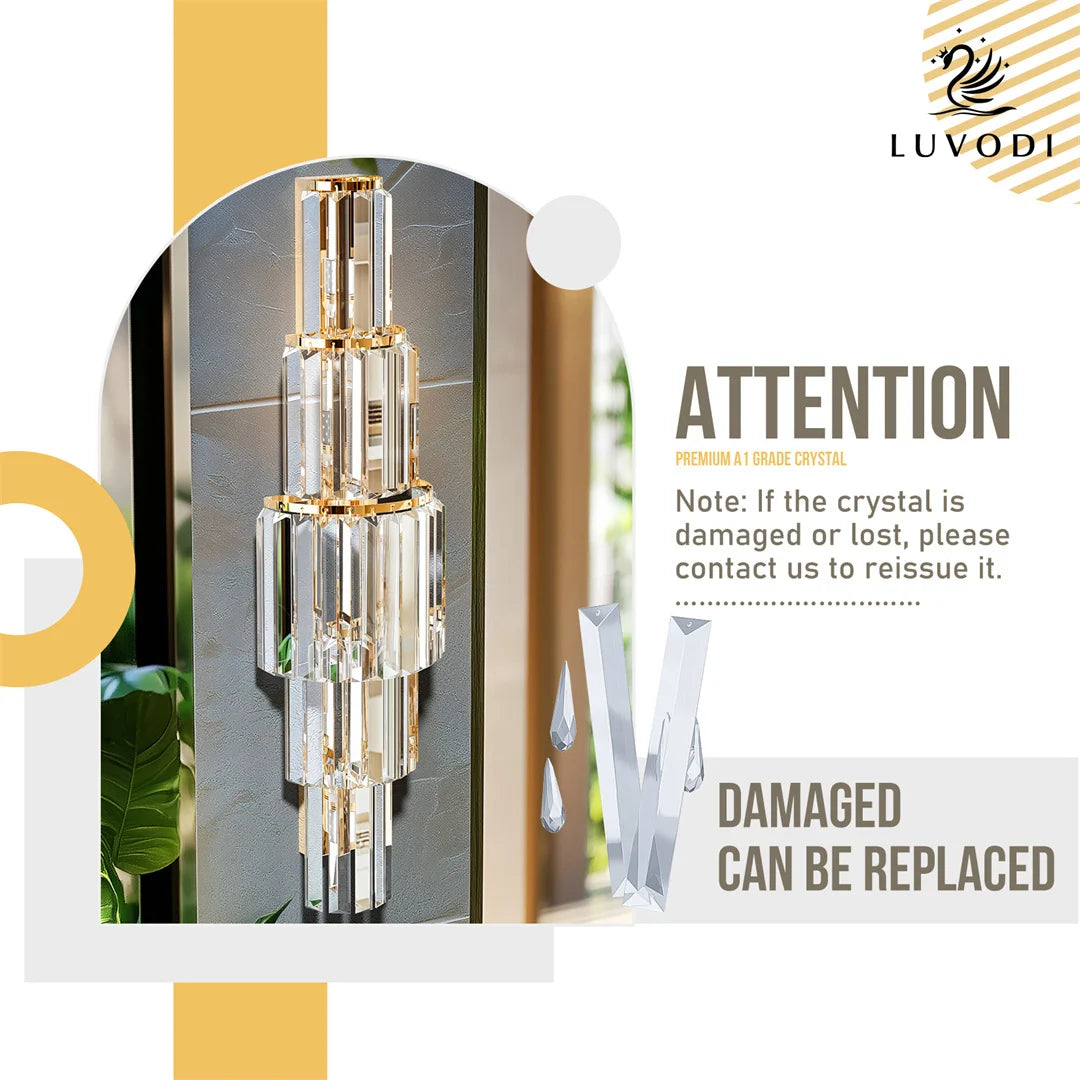 LUVODI Modern Crystal Wall Lamp 3-Layer Wall Crystal Sconce Light E14 Led Corn Lights