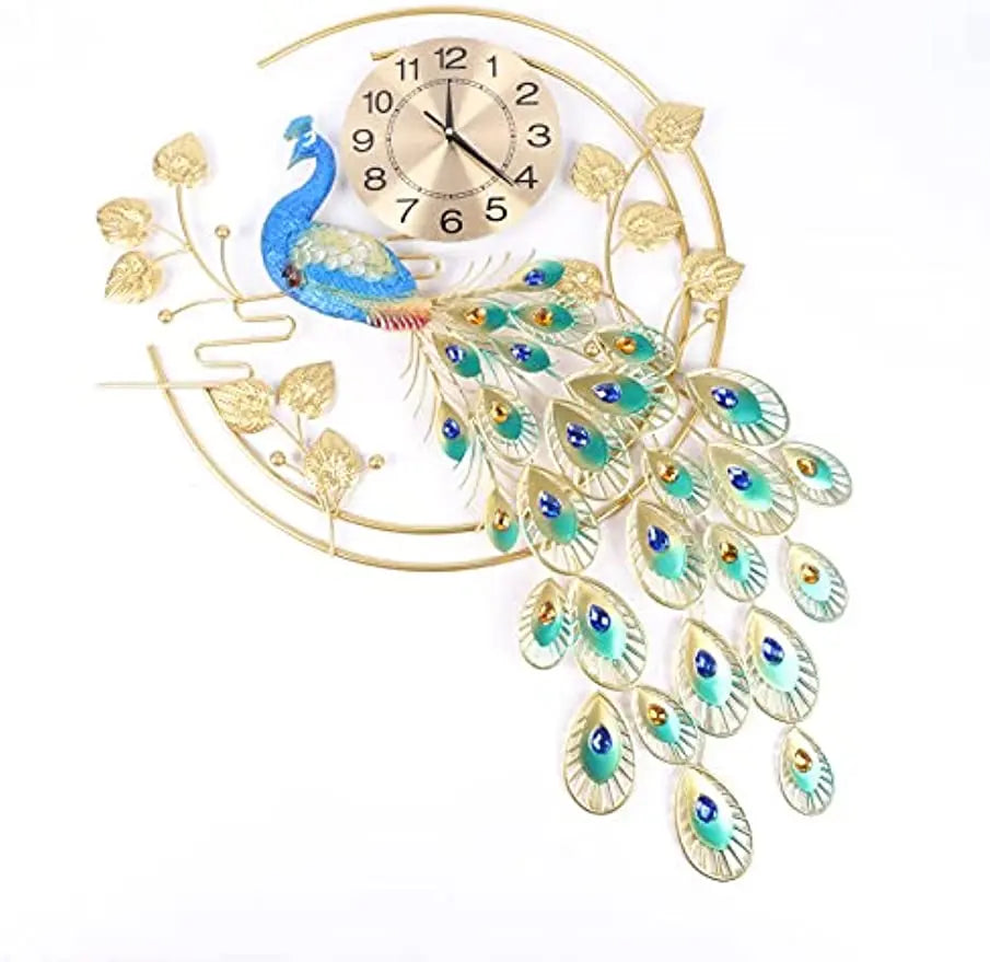 Creative Metal Wall Clock Modern Style Wall Watch Clock Peacock Shaped Wall Clock Silent Clock