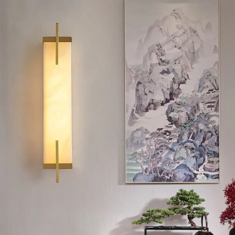 OUTELA Brass Wall Light LED Modern Luxury Marble Sconces Fixture Indoor Decor for Home Bedroom Living Room Corridor