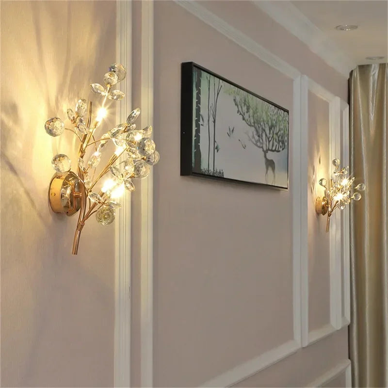 ELARA European Style Indoor Wall Lamp Gold Crystal Luxury Fixtures LED Modern Light Sconces for Home Decoration