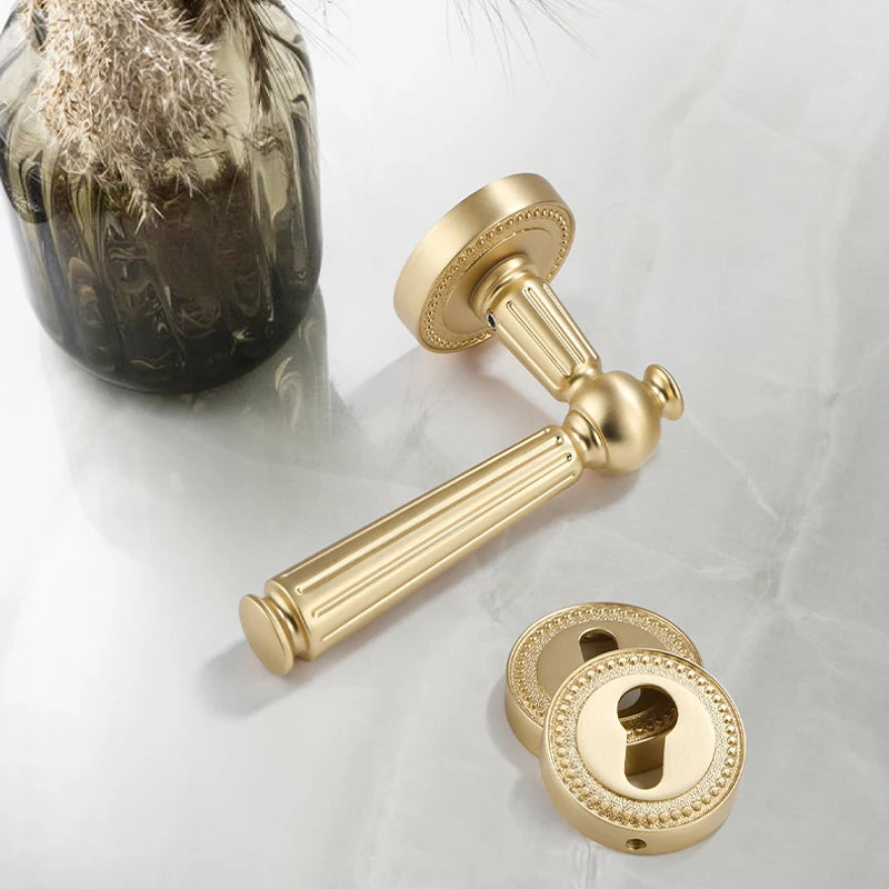 French door lock for indoor and household use, copper brushed matte wood door, split handle, bedroom silent lock