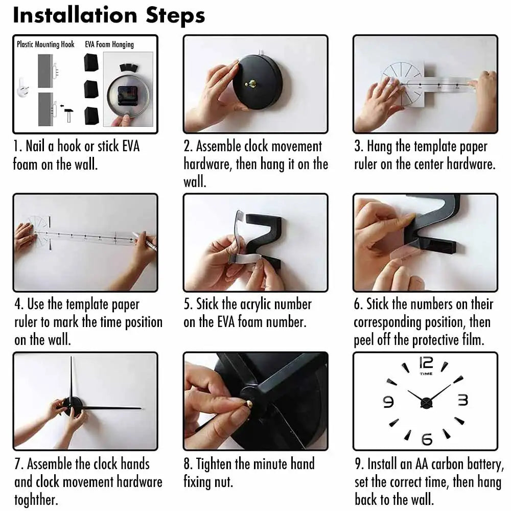 MCDFL 3D Large Wall Clock Self Adhesive Acrylic Mirror Stickers Giant Watches Timepiece Decoration Living Room for Home Interior