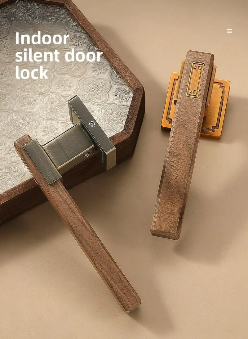 New Chinese Style Walnut Interior Room Bedroom Door Lock, Household Split Magnetic/silent Door Lock, Wooden Door Handle Lock