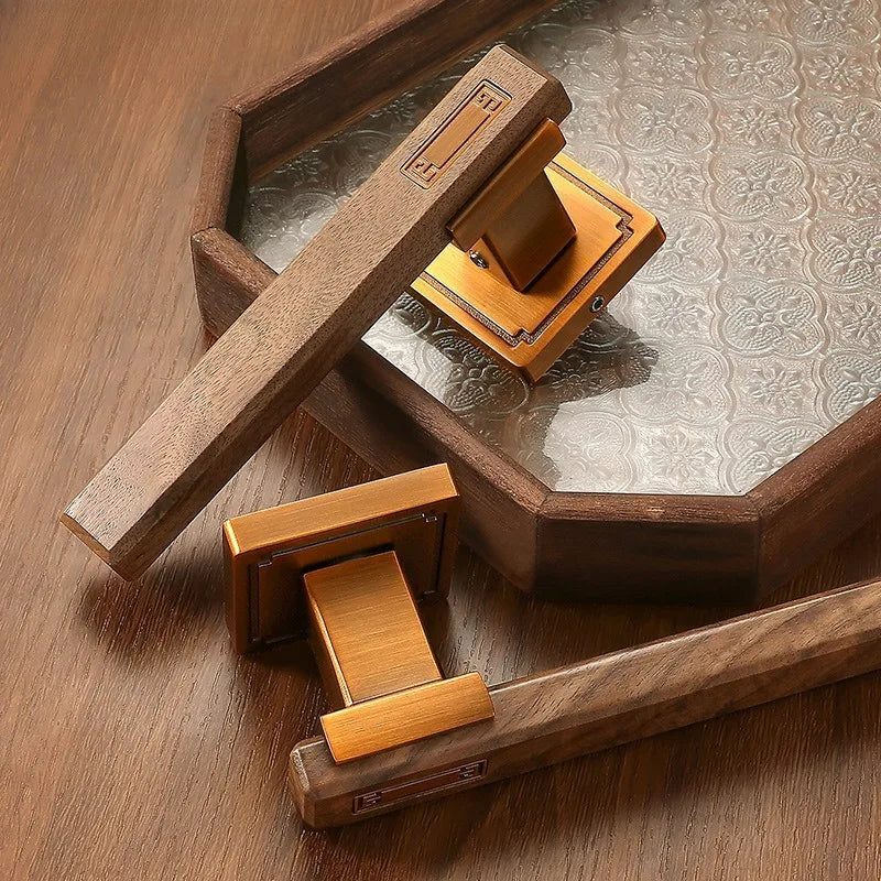 New Chinese Style Walnut Interior Room Bedroom Door Lock, Household Split Magnetic/silent Door Lock, Wooden Door Handle Lock
